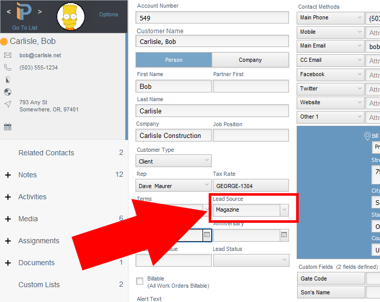 Pop Up List: Customer Job Lead Source Example Pop Up List: Customer Job Lead Source Example