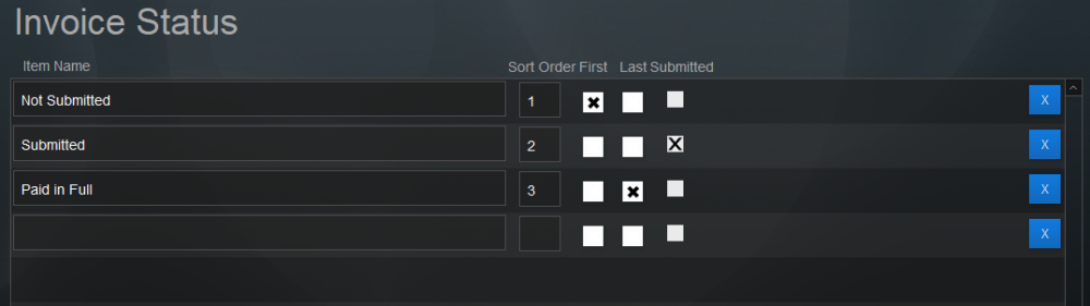 Pop Up List: Invoice Status