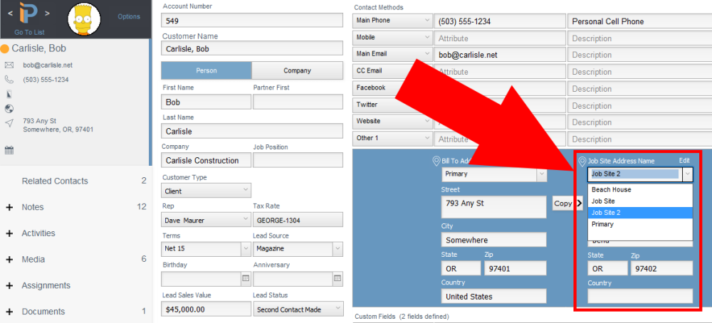 Pop Up List: Customer Site Address Names Example Pop Up List: Customer Site Address Names Example