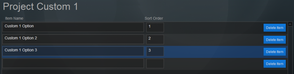Pop Up List: Project Custom Fields Pop Up List: Project Custom Fields