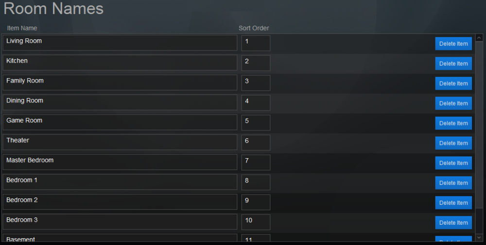 Pop Up List: Room Names Pop Up List: Room Names