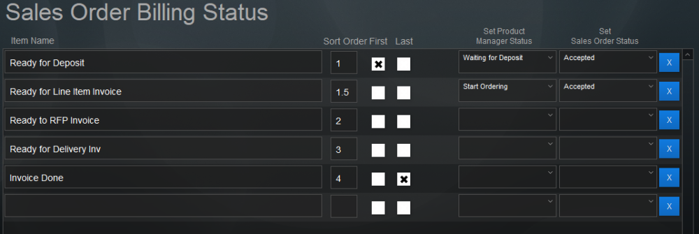 Pop Up List: Sales Order Billing Status