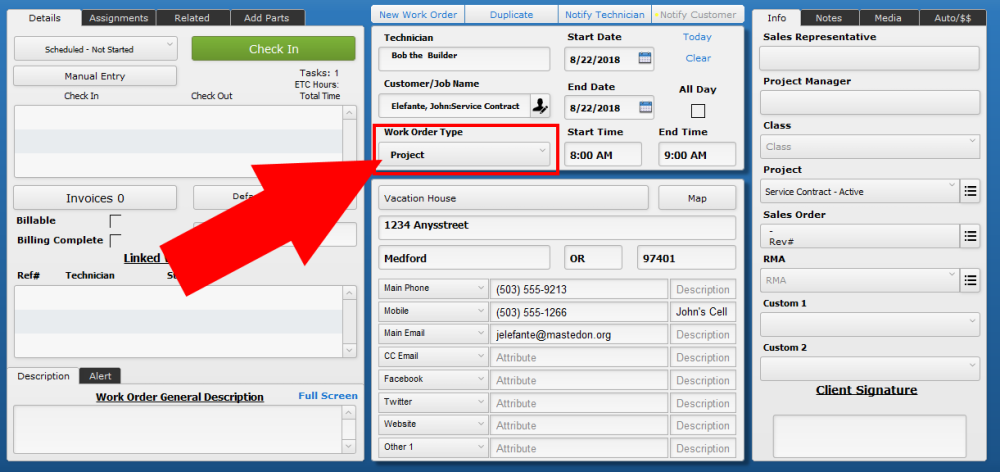 Pop Up Lists: Work Order Type Example