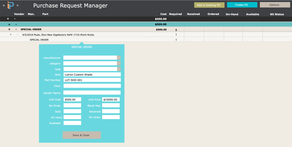 Special Order - PRM Special Order - PRM