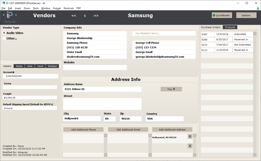 Vendor Details Screen Vendor Details Screen