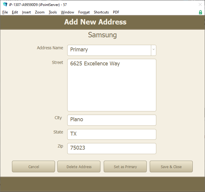 Add New Vendor Address Add New Vendor Address