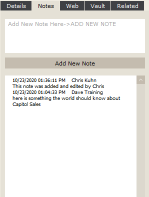 Vendors Notes Tab Vendors Notes Tab