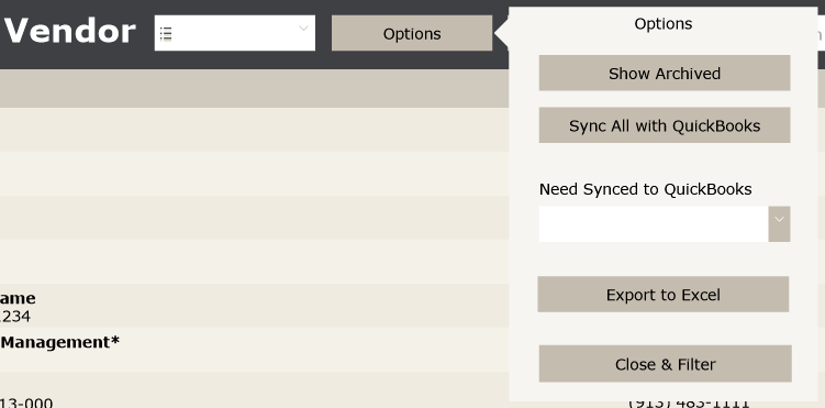 Vendors Options Button Vendors Options Button
