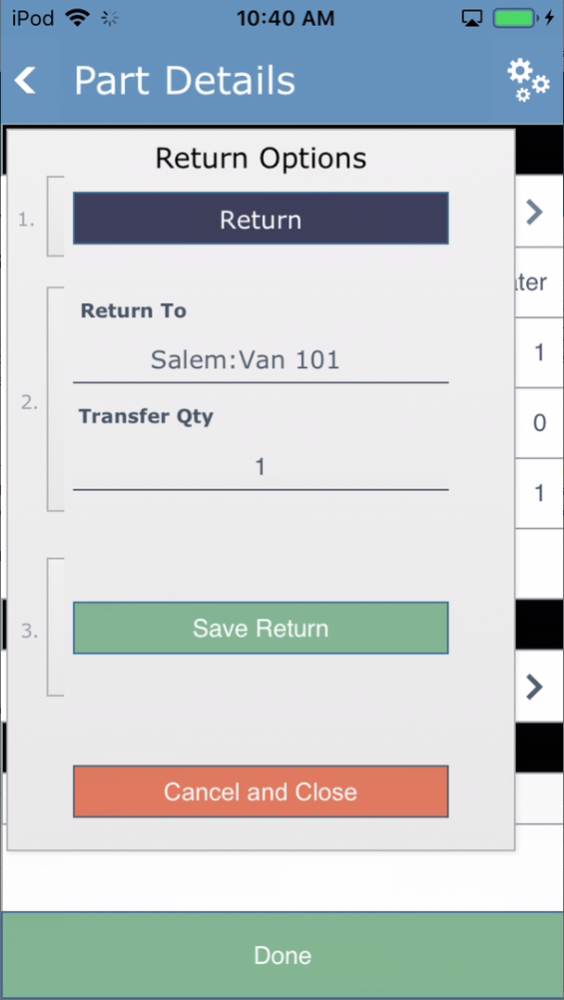 Parts Return Parts Return