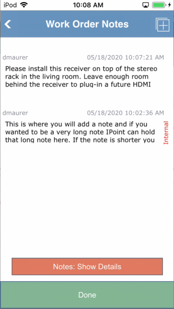 Work Order Notes Work Order Notes