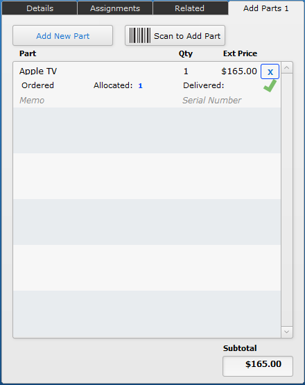 Work Order Add Parts Work Order Add Parts