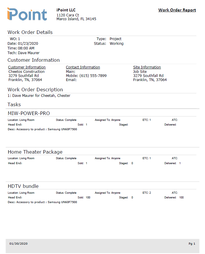 Work Order Report Work Order Report