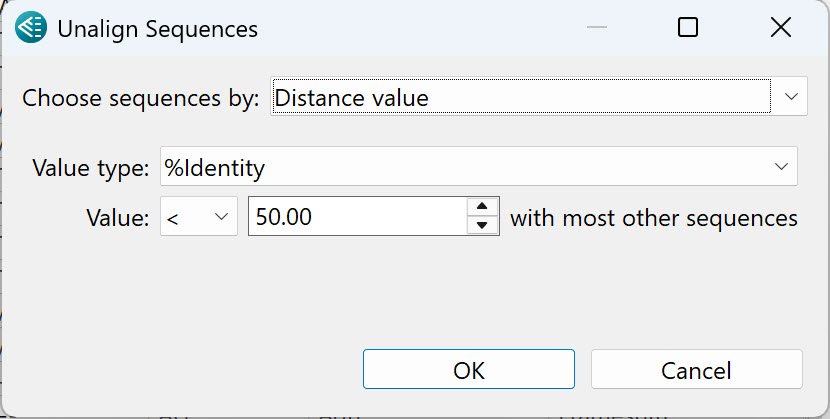 Unalignment Remove sequences from an alignment - User Guide to MegAlign Pro - 18.1