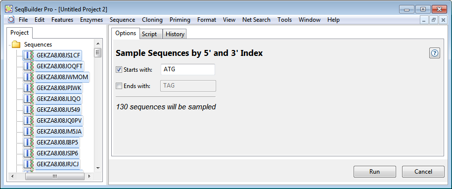 Create a file by sampling sequences - User Guide to SeqBuilder Pro - 17.3
