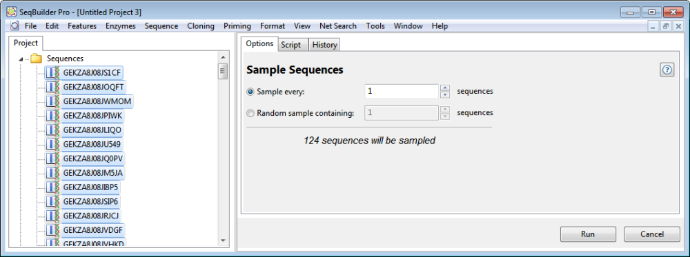 Create a file by sampling sequences - User Guide to SeqBuilder Pro - 17.3