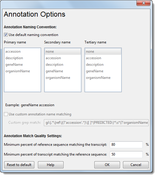 Annotation Options dialog - User Guide to SeqMan NGen - 17.5