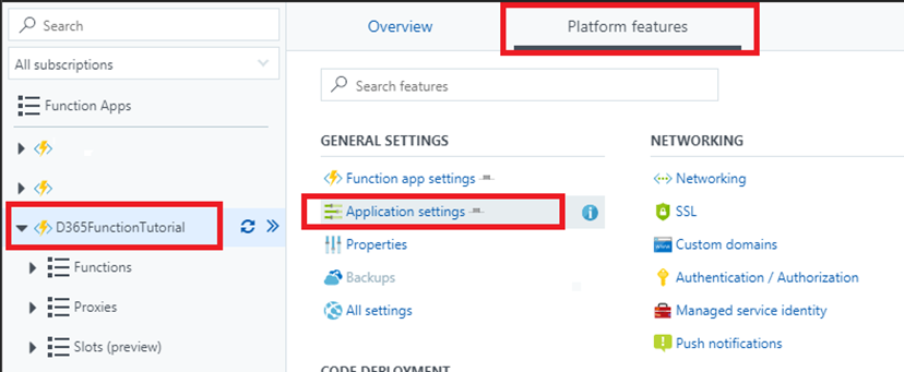 Function App Platform Settings