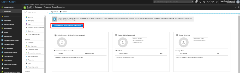 Highlighting the button to turn threat protection on