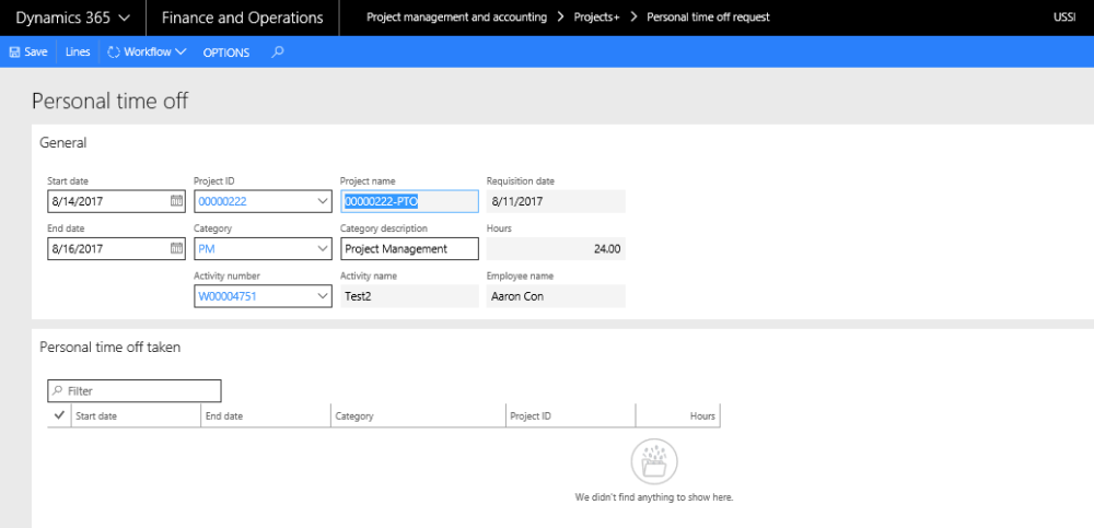 Create Personal time off request