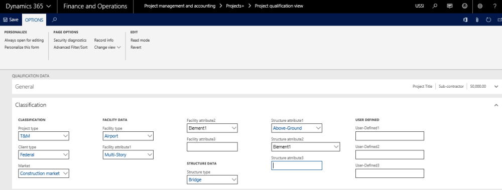 Project Qualification View Classification Tab