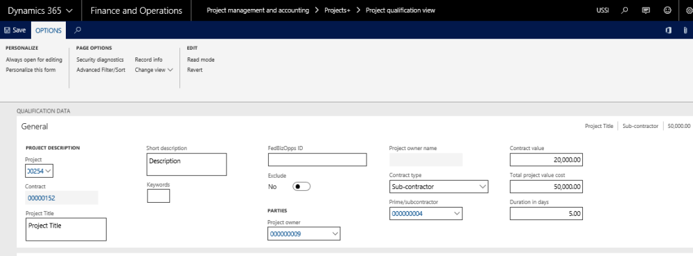 Project Qualification View General Tab