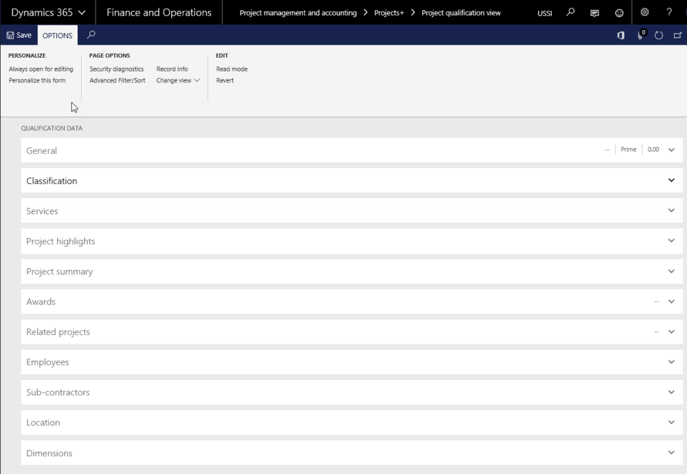 Project Qualification View