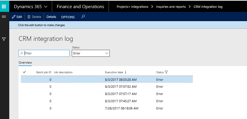 Projects Integration Log