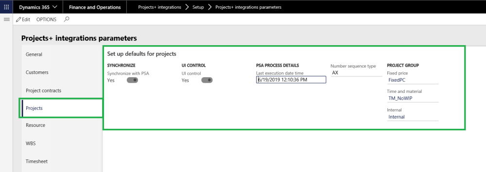 Projects Integration Parameter