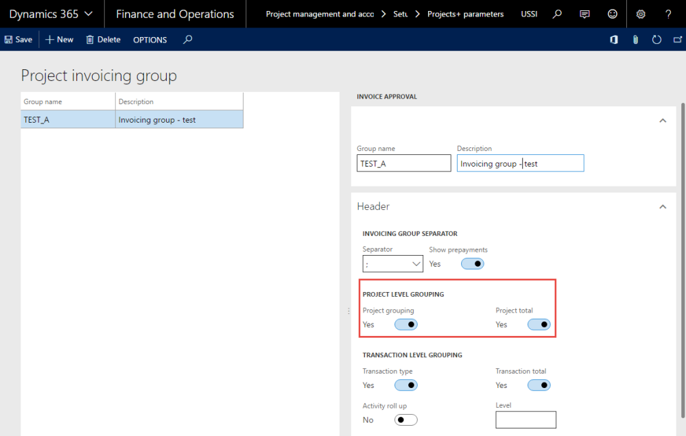 Project Invoice Grouping