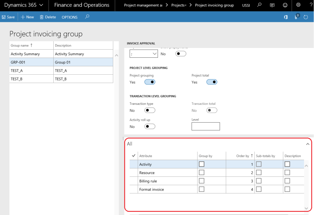 Project Invoice Grouping