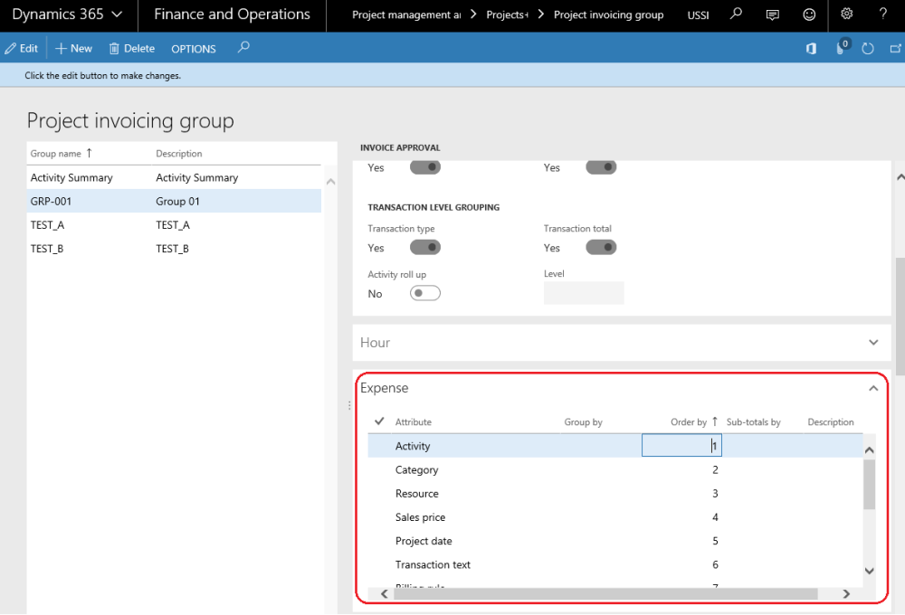 Project Invoice Grouping