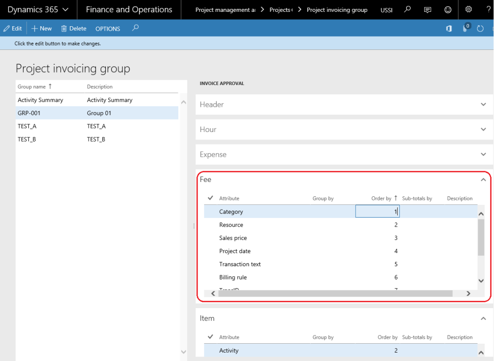 Project Invoice Grouping