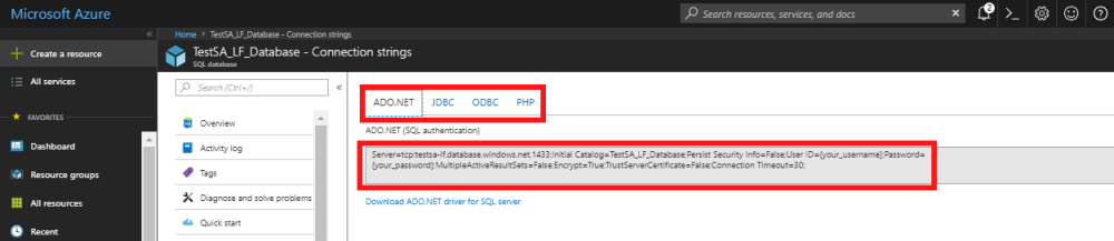 Show connection tabs and connection string location