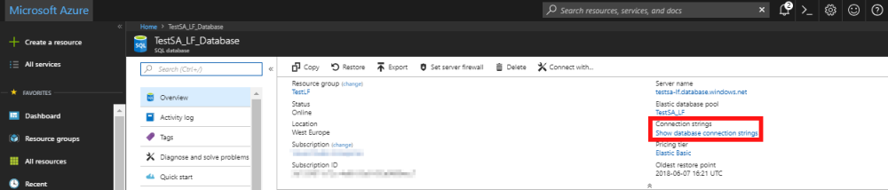 Show database connection strings location