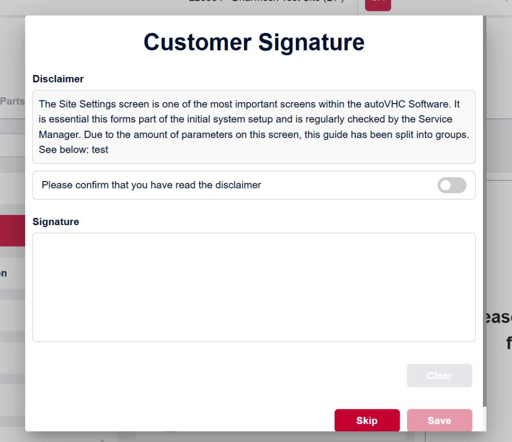 Customer Signature on Web client