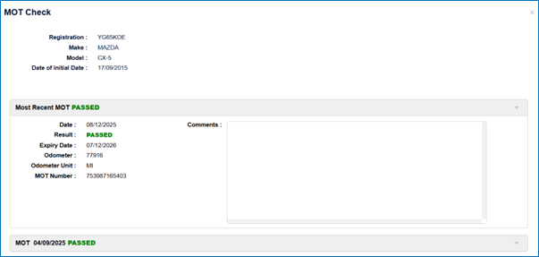 You can now view statuses of previous MOTs for the vehicle