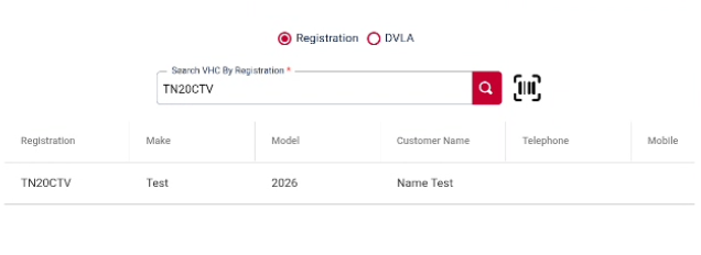 Select appropriate vehicle record to load VHC