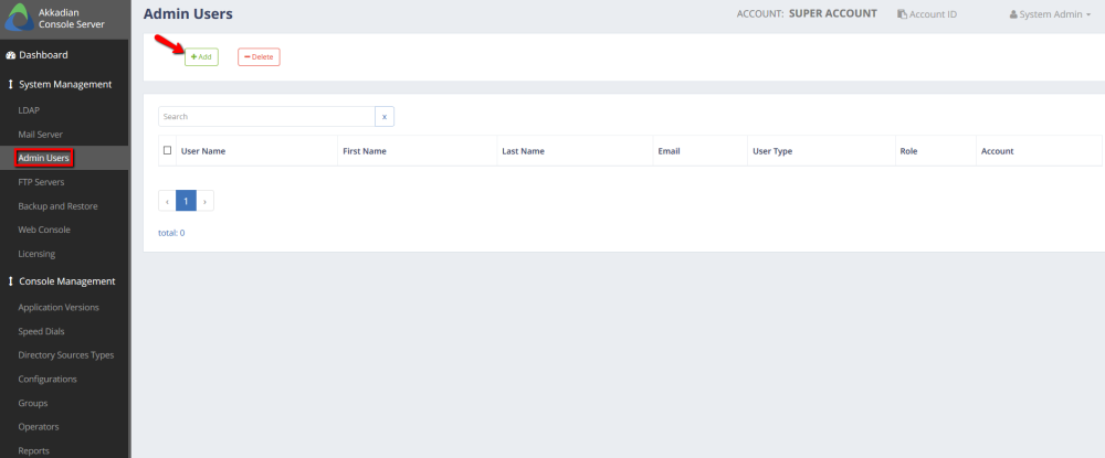 4.5 Managing Admin Users - Akkadian Console Server - 4.1.0