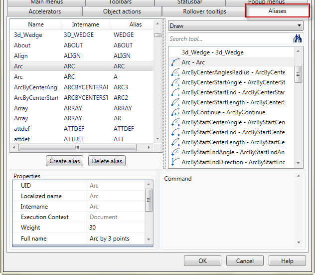 Aliases Tab - NanoCAD - 23