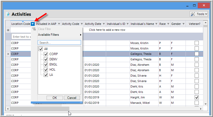 Filter Activities by Location