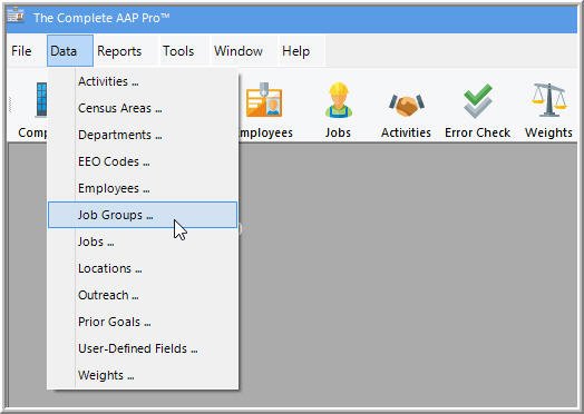 Job Groups from Data Menu