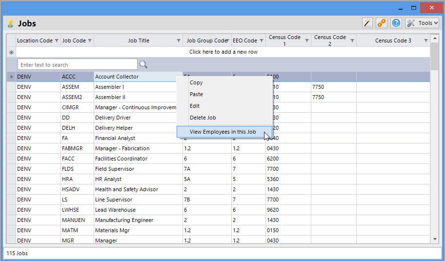 View Employees in a Job View Employees in a Job