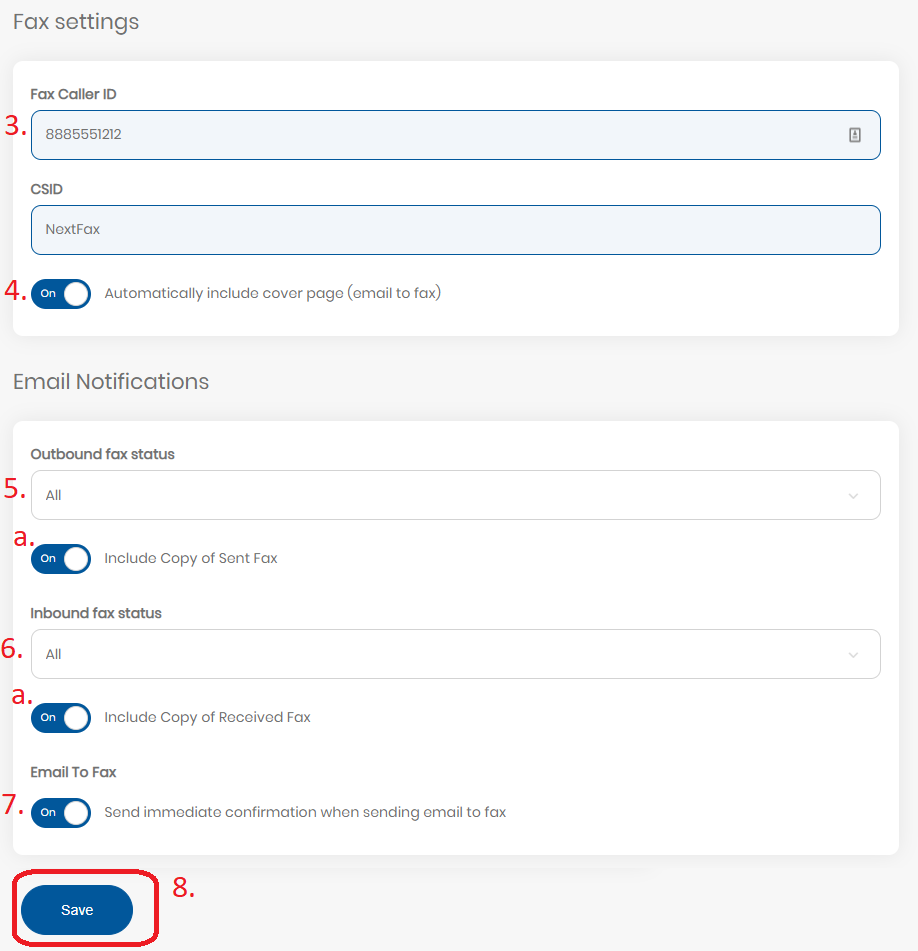 Fax and Email settings - Support Center - VerveFax