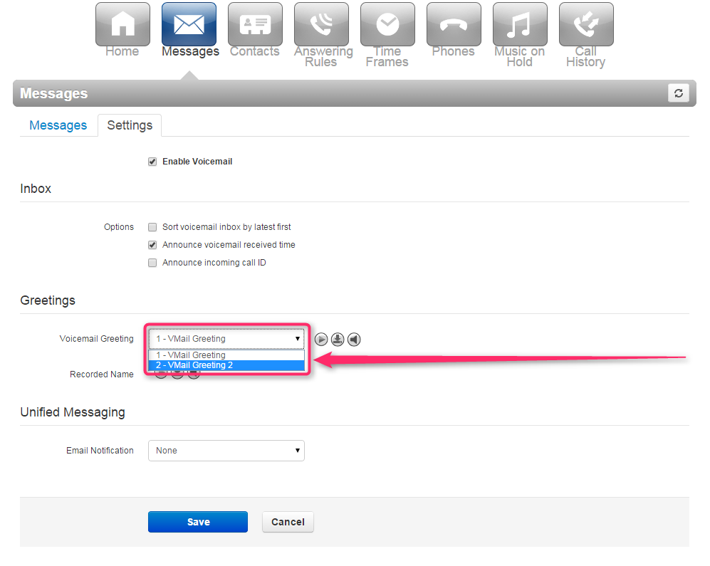 Set up voicemail greeting Support Center Voice Portal