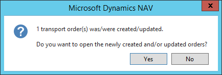Figure 3-2: Using ShipIT, Notification on Successfully Created Transport Order
