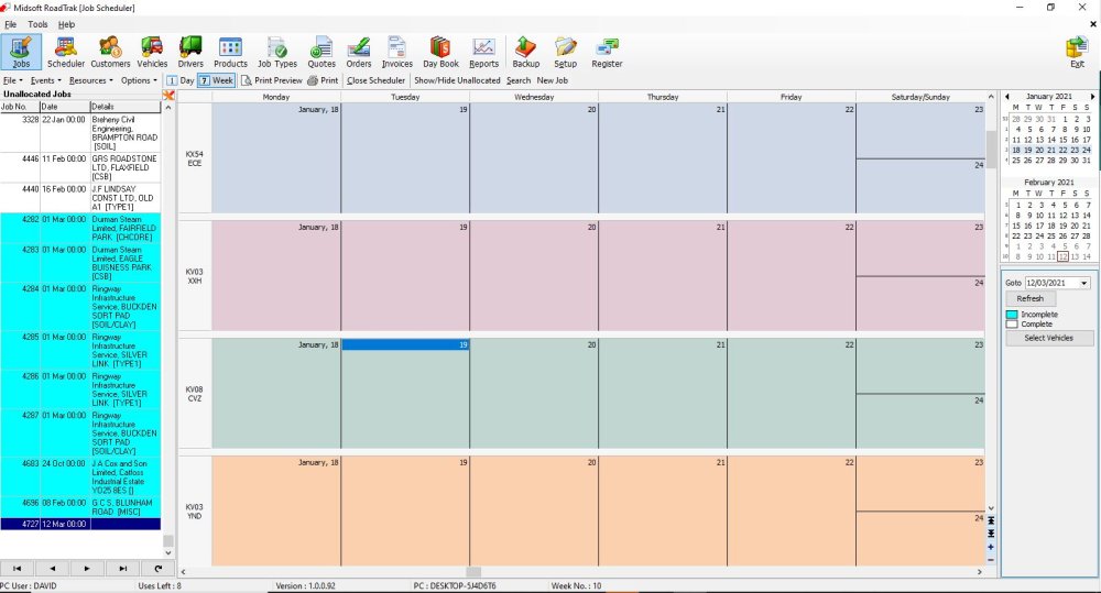 Example Car Rider Schedule Scheduler Usage - RoadTrak - 1