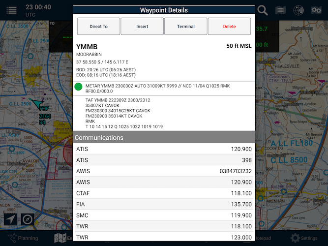 Waypoint details menu