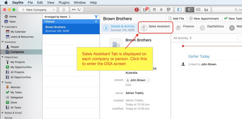 Sales Assistant TAB on a company in Daylite Sales Assistant TAB on a company in Daylite