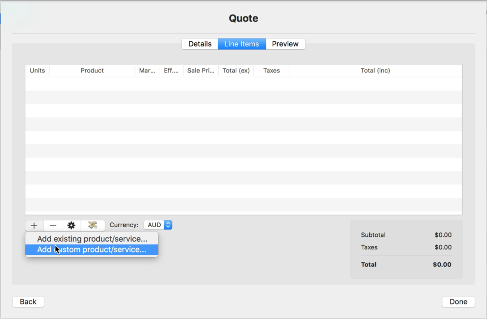 The DSA Line Item view Adding products to a quote in Daylite Sales Assistant