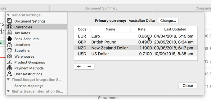 Updating a rate Updating a currency rate in Daylite Sales Assistant